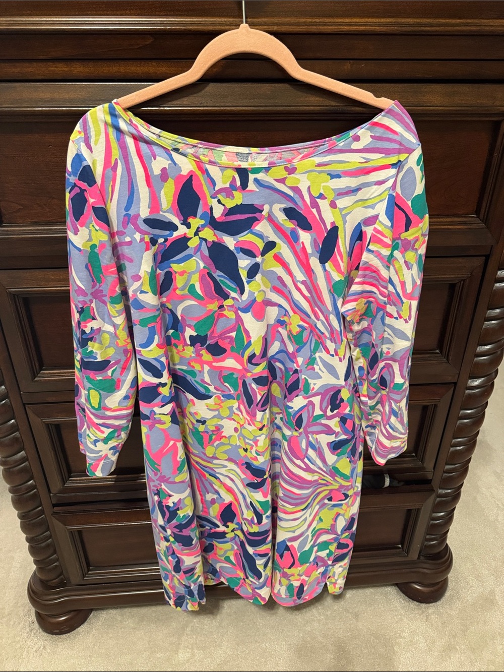 Lilly Pulitzer Marlowe Pink, Navy & Yellow Floral Boatneck Dress